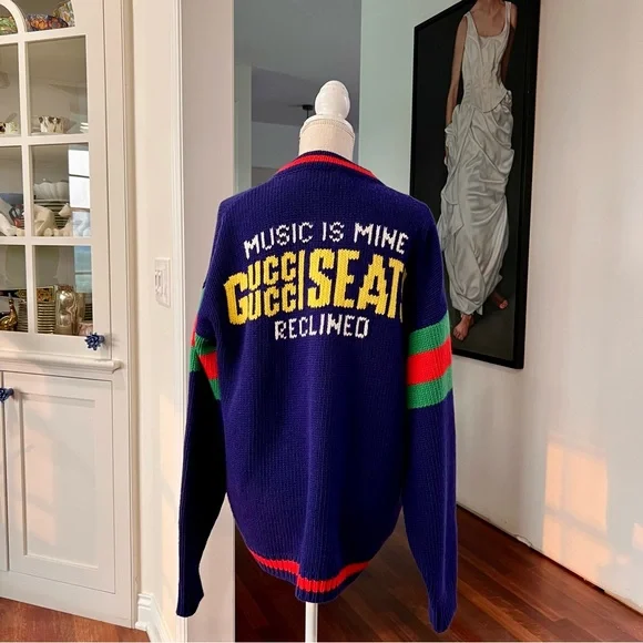 Gucci 100th Anniversary Navy Cardigan with Red and Green Accents - Picture 7 of 11